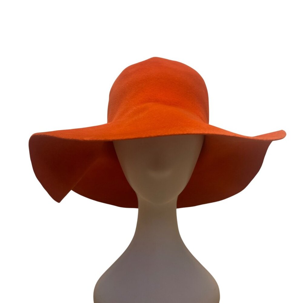 Premier Womens Orange Velour Floppy Hat Elegant Wide Brim Imported Vintage Style
